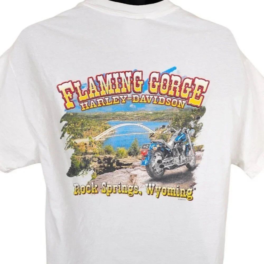 Harley Davidson T Shirt Mens Size Large White Flaming Gorge Rock Springs Wyoming